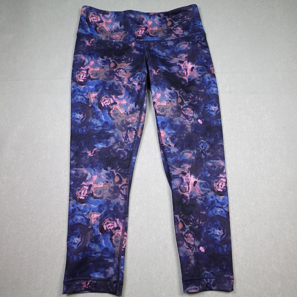 Lululemon Leggings Womens 6 Blue Floral High Rise Crop Yoga Activewear